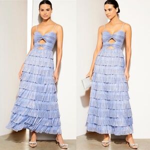 NWT Gianni Bini Grace Metallic Plisse Sweetheart Neck Cut-Out Tiered Dress Sz 8